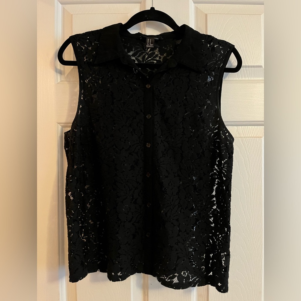 Black lace button up